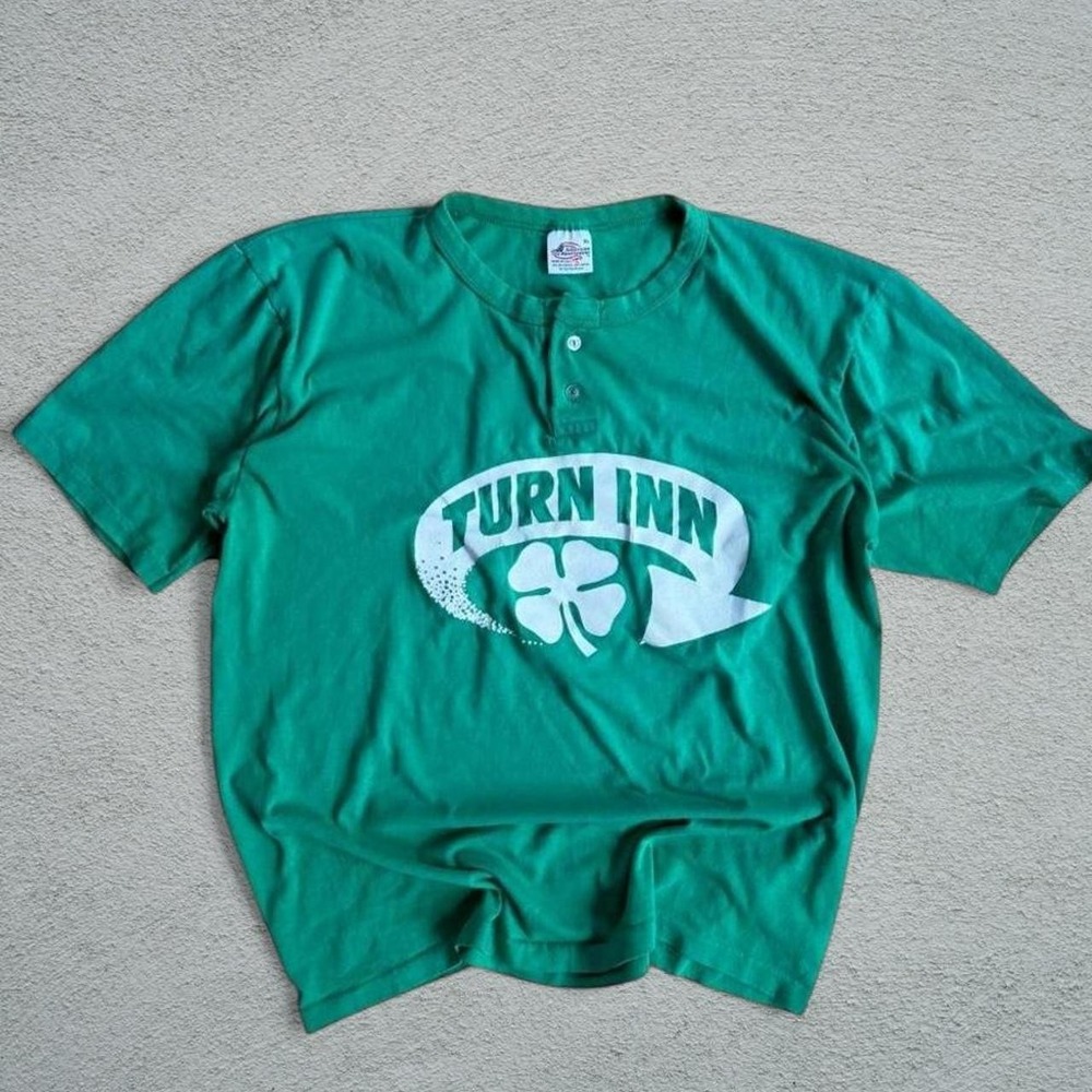 Vintage 1980s American Sportswear Green Henley XL St Patrick's Day